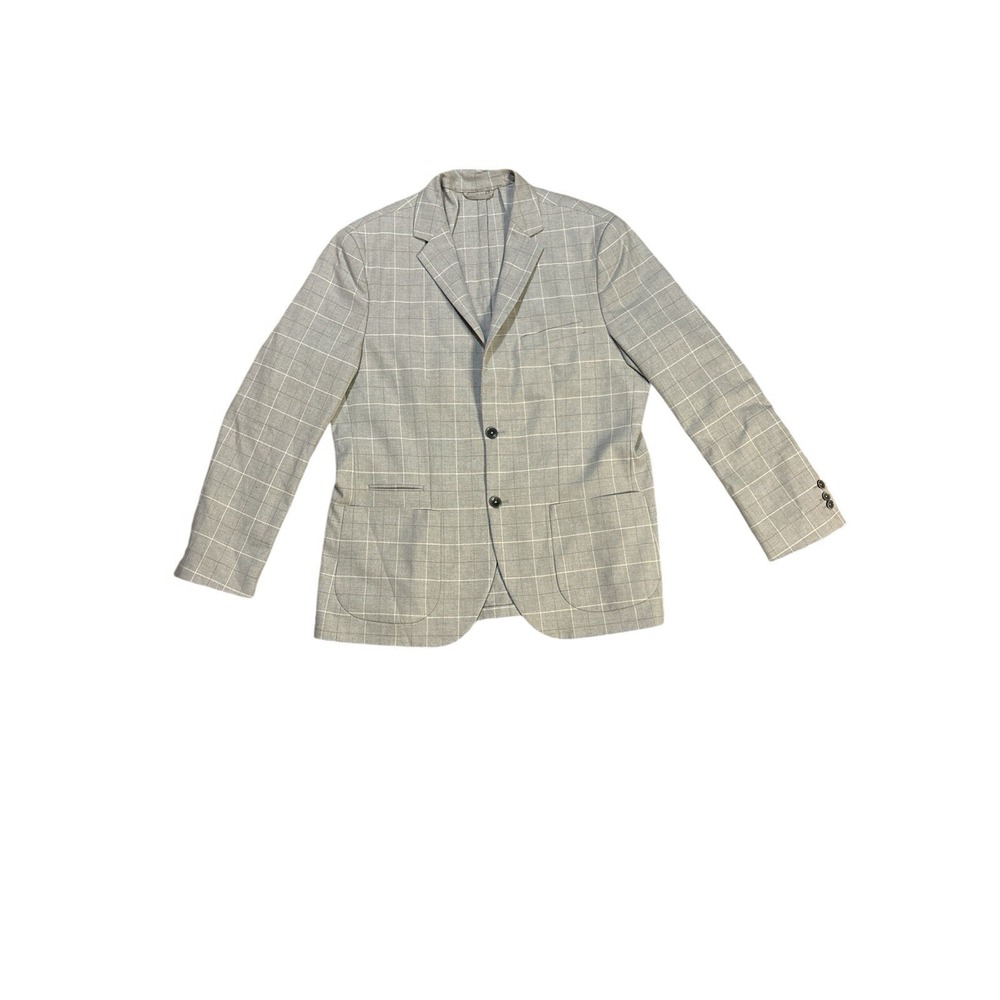Reserved Mens Grey Windowpane Plaid Suit Set Blazer Drawstring Pants 46 36x30‎